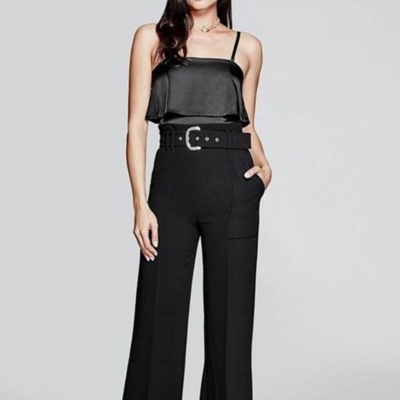 NWT Marciano Jerrica Black Satin Tiered Ruffle Thong Bodysuit GUESS XS - Picture 1 of 5